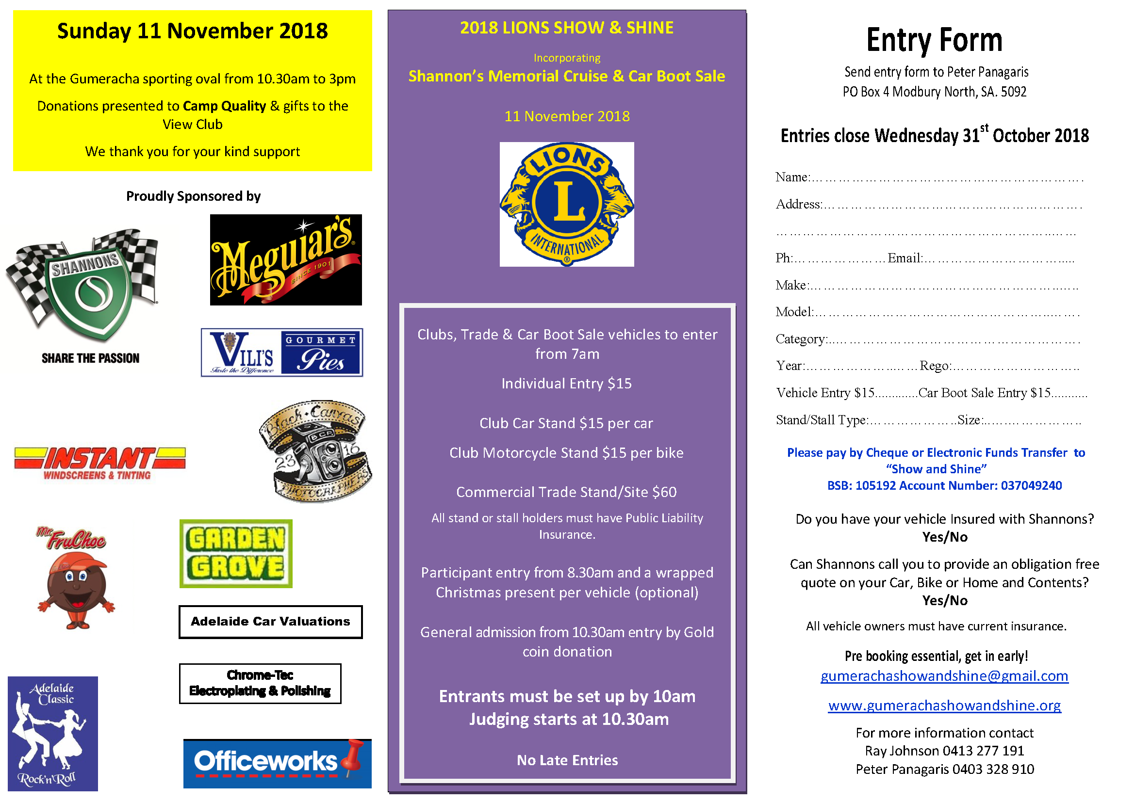Lions Gumeracha Show and Shine Entry Form